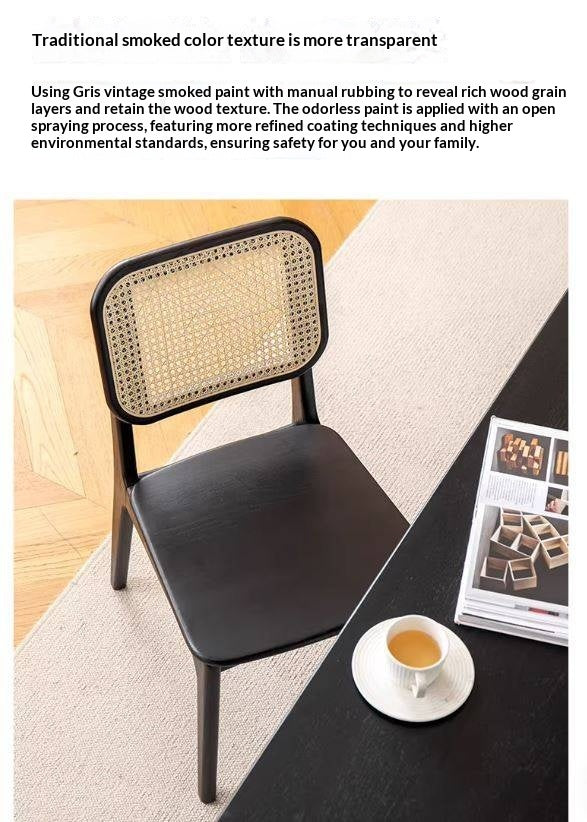 4 pcs Oak Solid Wood Back Rattan Dining Chair