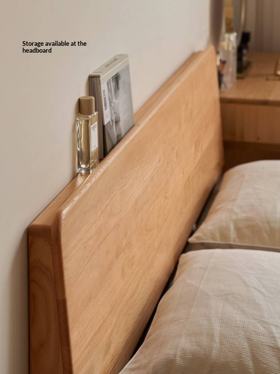 Rubberwood Solid Wood Bed — Modern Minimalist Design
