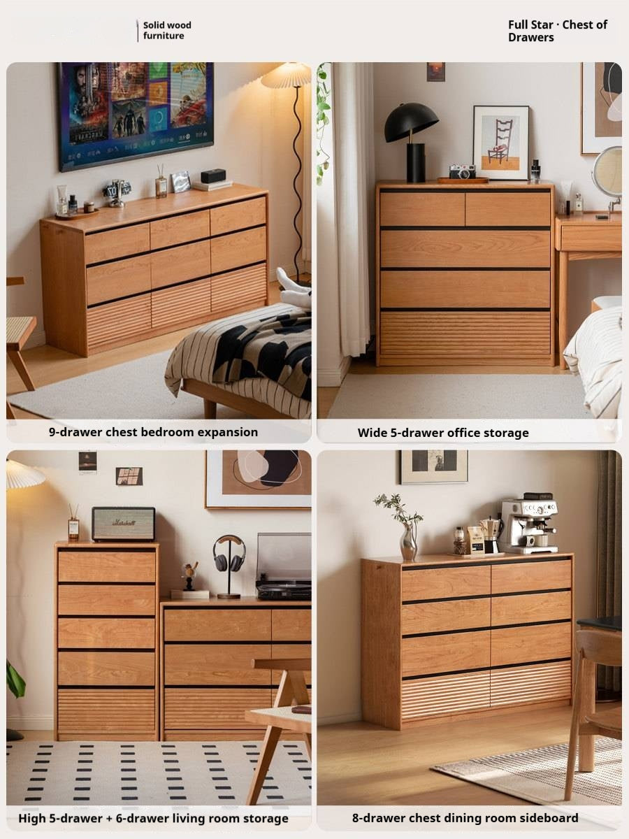 Cherry, Ash Solid Wood Medieval Style Drawer Cabinet