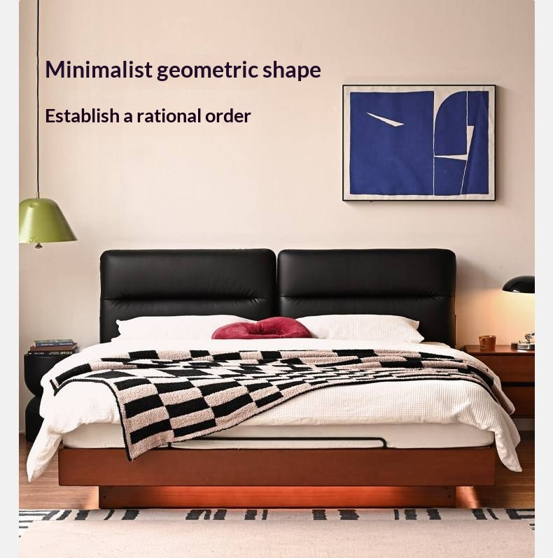 Poplar Solid Wood Box Bed — Upholstered Floating Bed with Bauhaus Style