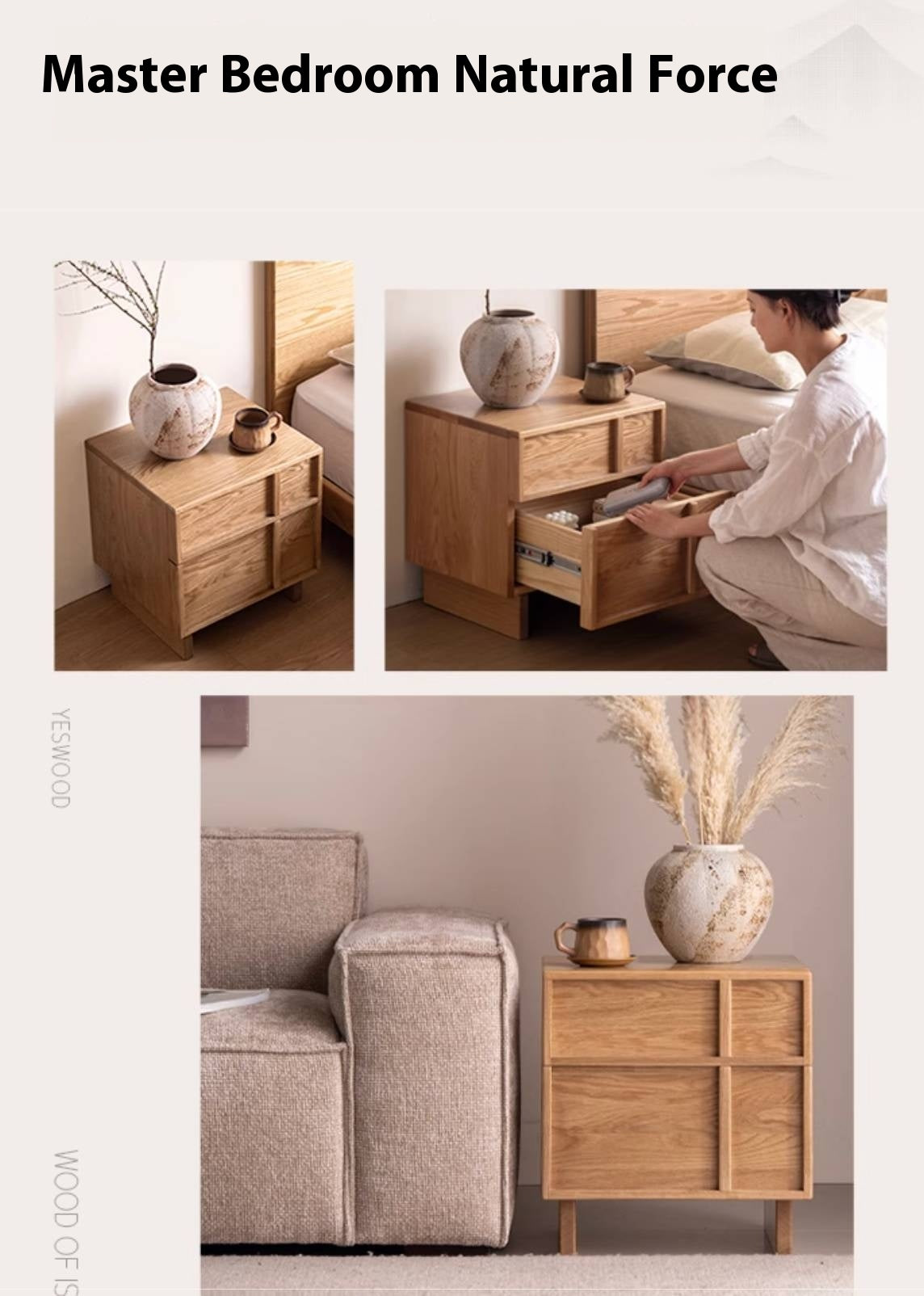 Red Oak, White Oak, White Ash Solid Wood Two-drawer Nightstand