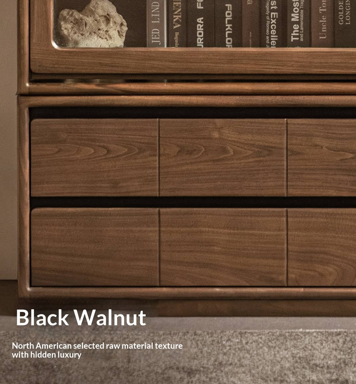 Black Walnut Solid Wood TV Cabinet with Modular Combination and Light Luxury Style