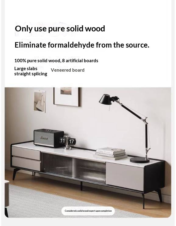 Tulipwood Solid Wood Light Luxury Rock Slab Double Drawer TV Cabinet