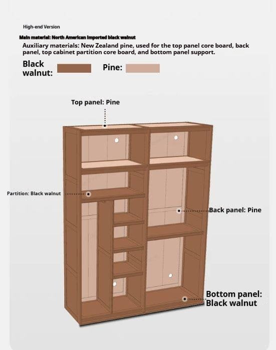 Black Walnut, Ash, Cherry Wood Wardrobe Armoire with Recessed Grid Panel Doors