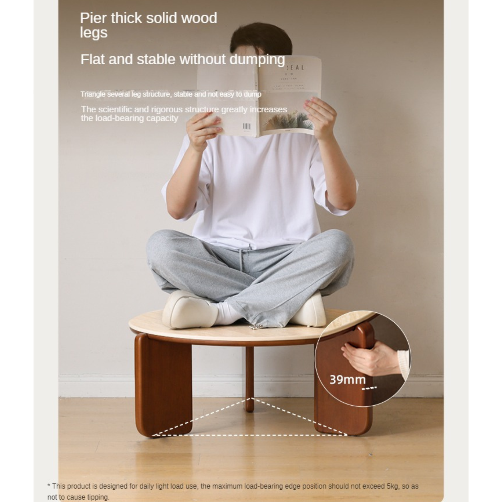 Poplar Solid Wood Medieval Style Rock Plate Coffee Table