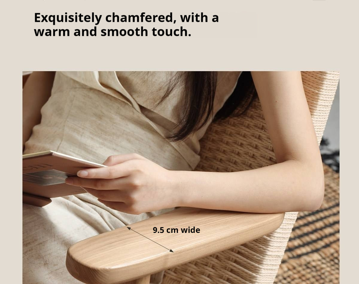 Ash Solid Wood Woven Rope Lounge Chair with Backrest