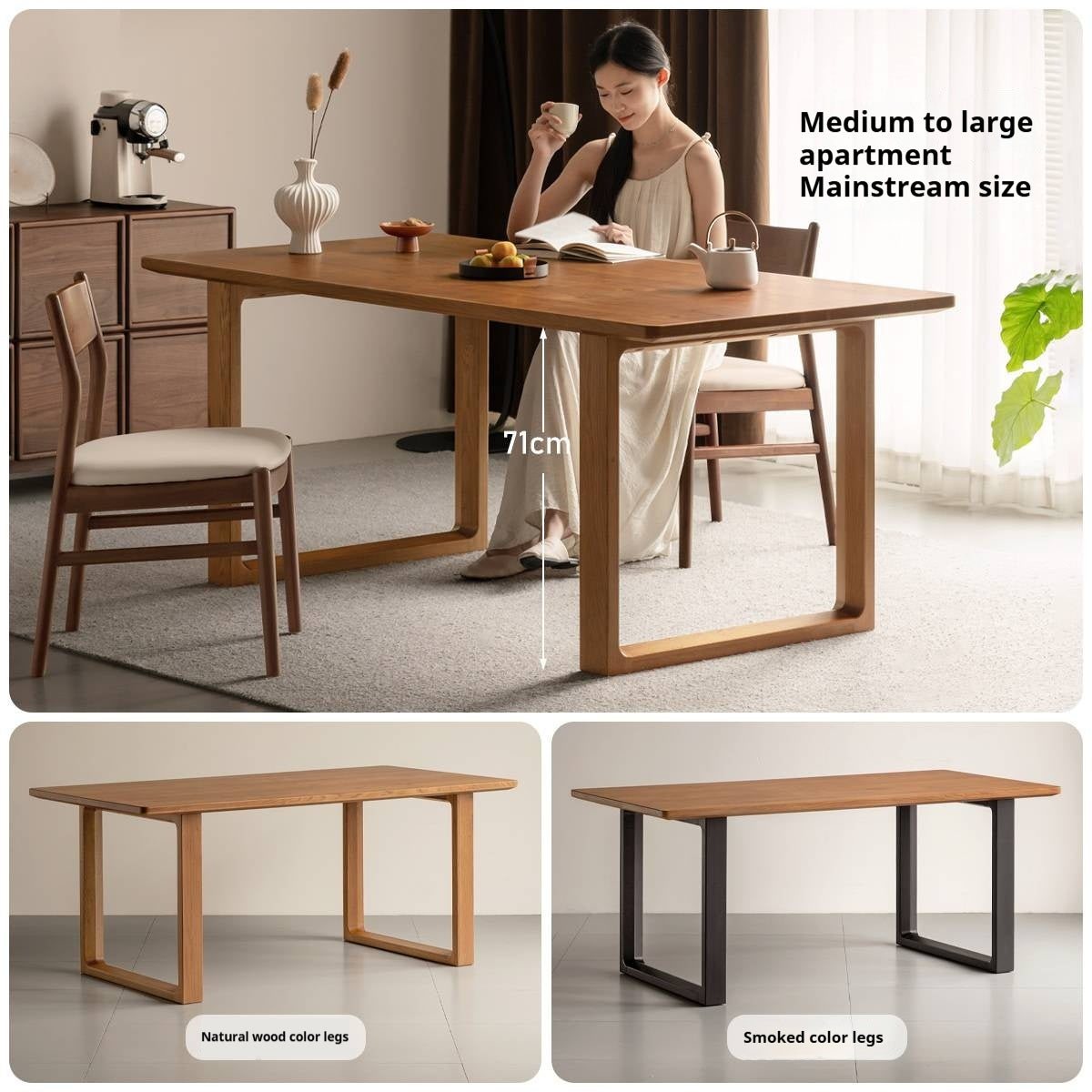 White Oak Solid Wood Antique Rectangular Dining Table