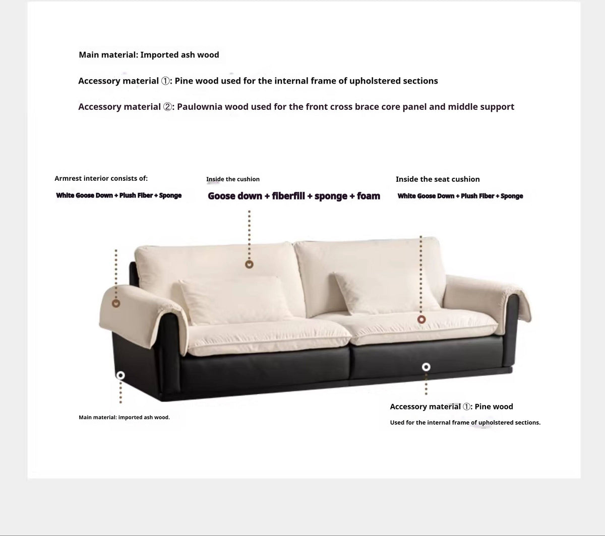 Ash solid Wood Sofa with Chenille and Eco Cloud Leather Upholstery