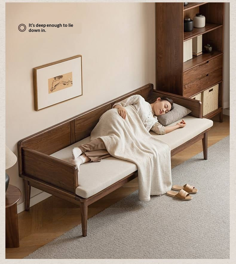 Black Walnut Solid wood Deep Seat Daybed Bench with Raised Wood Side Panels