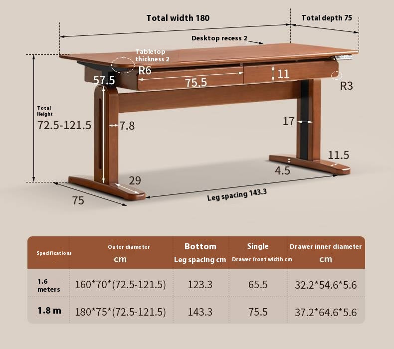 Pine Solid Wood Retro Electric Lift Desk
