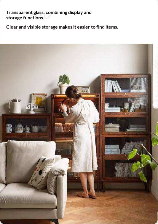 Solid Rubberwood, Black Walnut, Sandalwood, Oak Solid Wood Glass Flip Door Bookcase