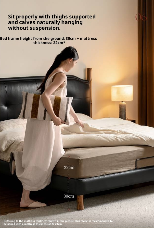 Genuine Leather Soft Headboard Bed