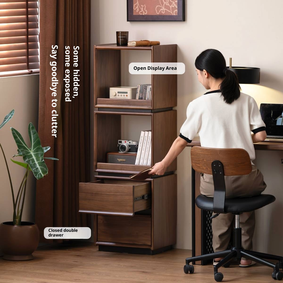 Black Walnut, Sandalwood Solid Wood Italian Light Luxury Bookshelf