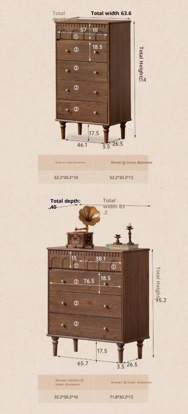 Black Walnut, Poplar, Solid Rubberwood French Retro Chest of Drawers