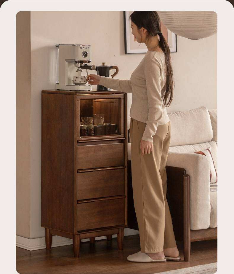 Golden Pear solid wood Side Cabinet with Enclosed Storage and Display Shelves
