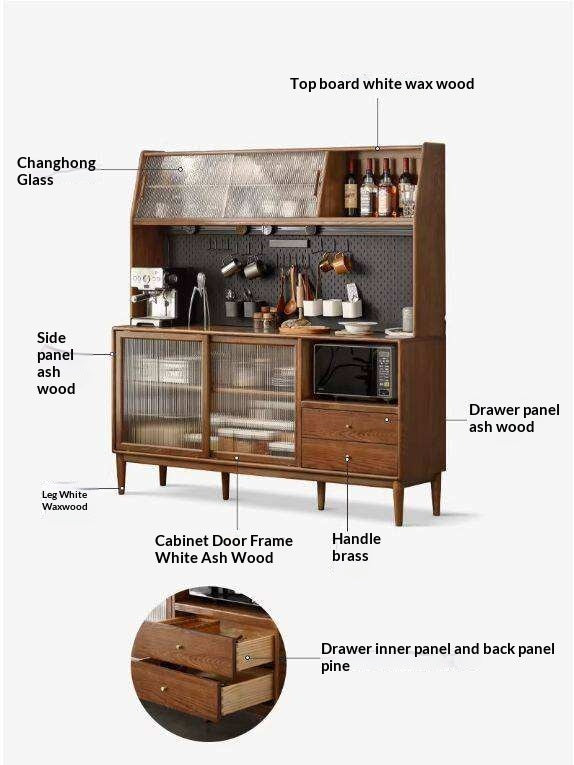 Ash Solid Wood Sideboard High Wine Cabinet Buffet