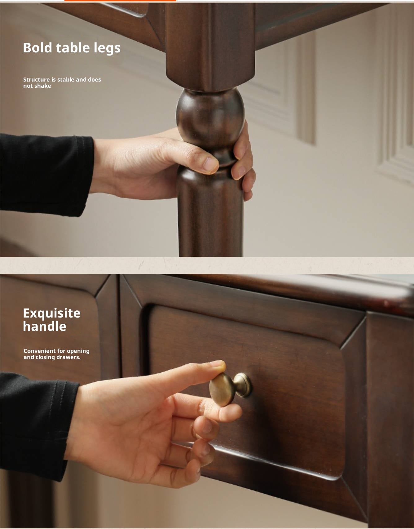 Poplar Solid Wood American Retro Style Dressing Table with Makeup Mirror