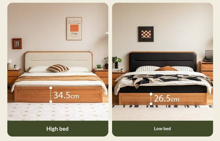 Cherry Solid Wood Box Bed — Vintage Style with Soft Backrest
