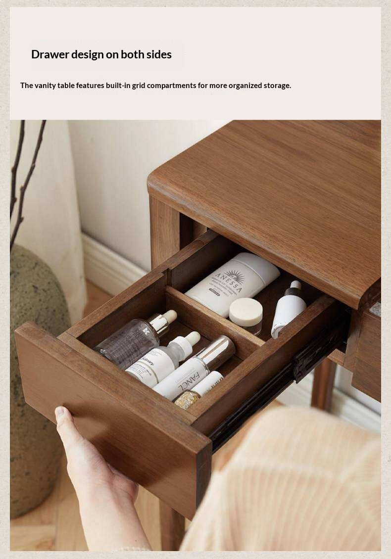 Black Walnut, Ash Solid Wood Flip Vanity Table.