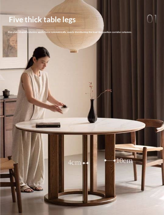 Ash Solid Wood Rock Plate Dining Table with Rotary Wheel