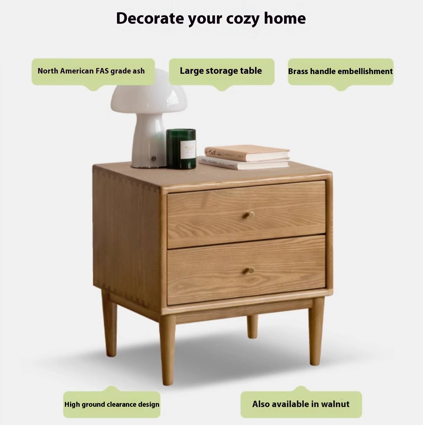 Ash, White Ash, Cherry Solid Wood Modern Style Nightstand