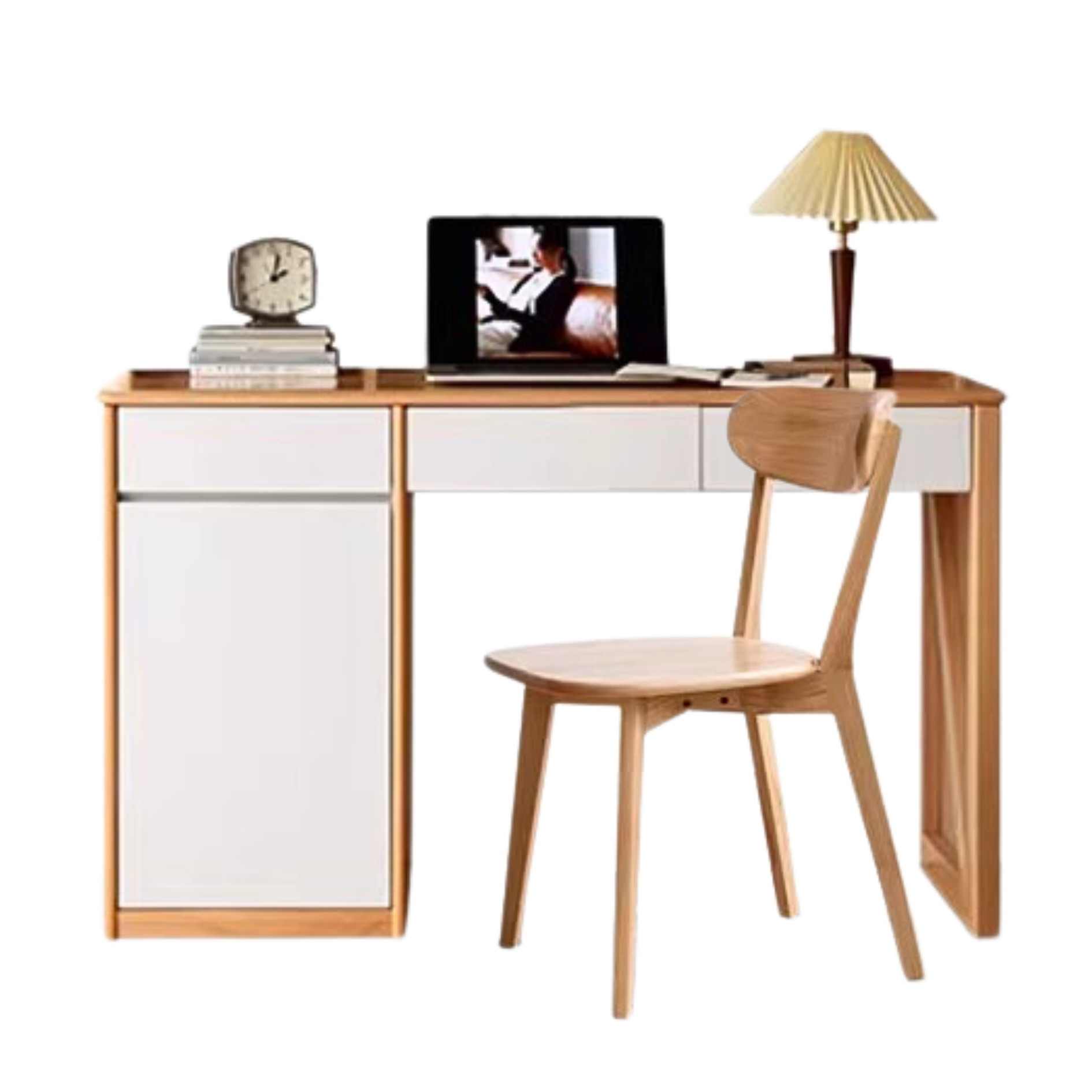 Beech Solid Wood Desk Bookshelf Integrated Study