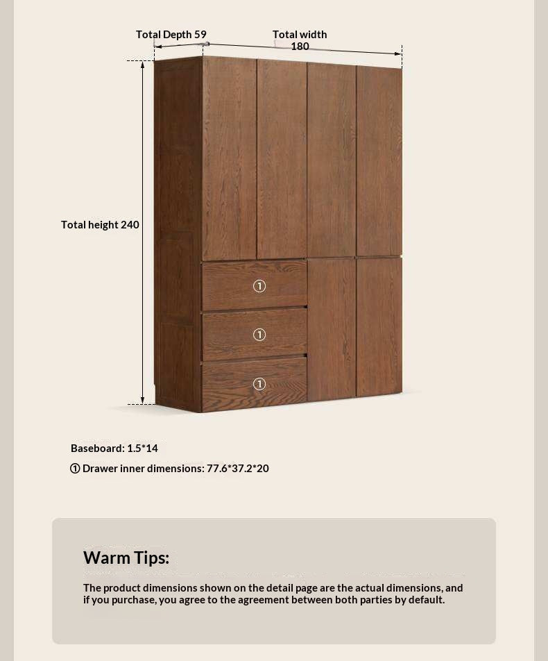 Oak Solid Wood Modern Sectional Wardrobe.