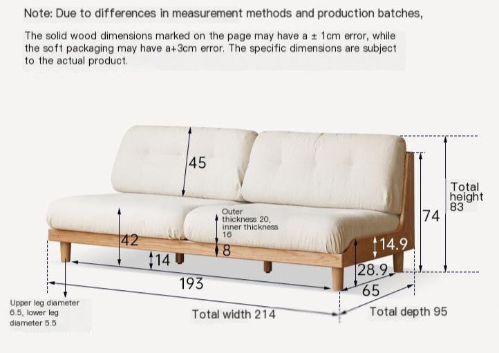 Oak, Ash Solid Wood Fabric Sofa with Deep Seat, Soft Cushion Design