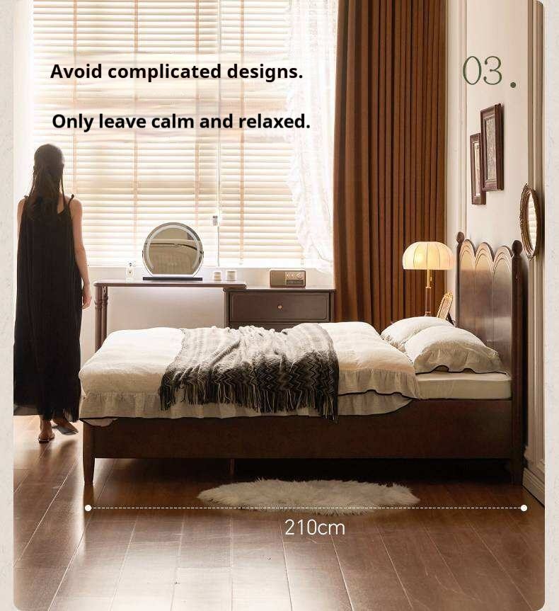 Poplar Solid Wood Bed with French Retro Style and Large Off-the-Floor Box Design
