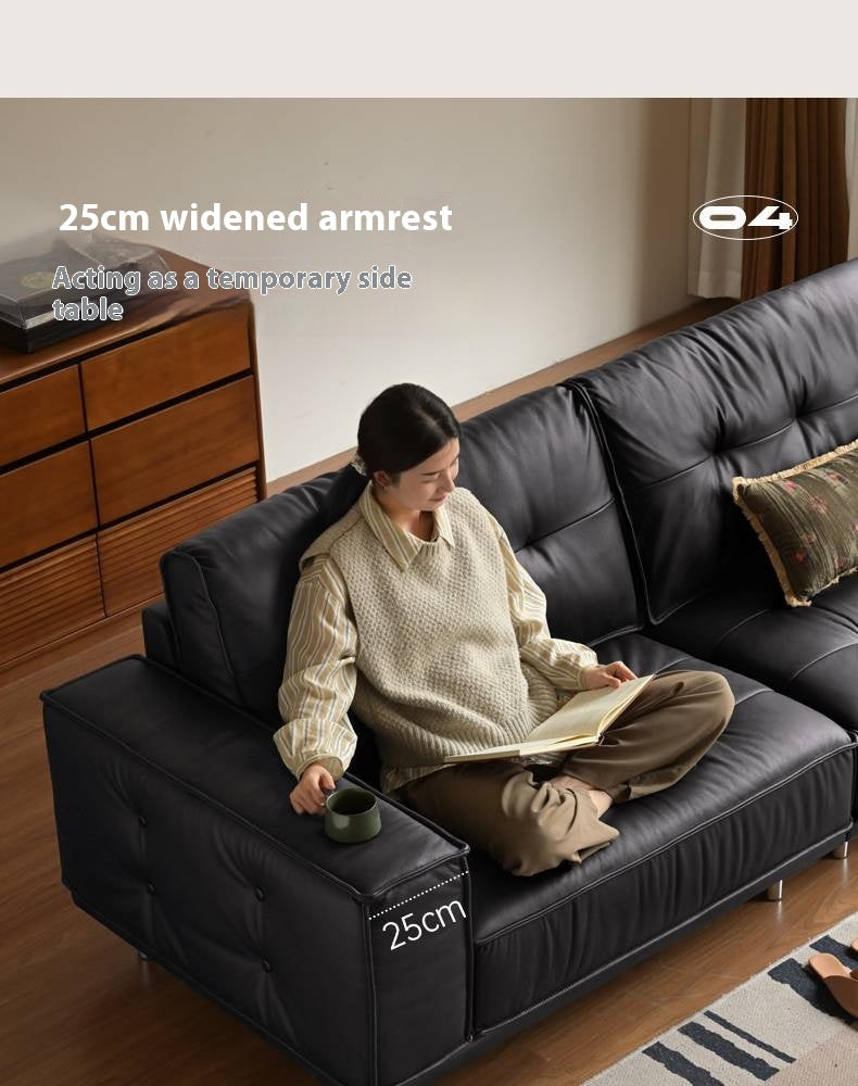 Genuine Leather Medieval Style Black tofu block Sofa
