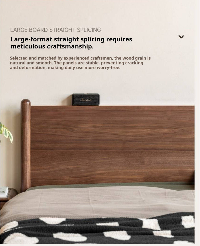 Black Walnut Solid Wood Adjustable Storage Bed with Flat Panel Headboard