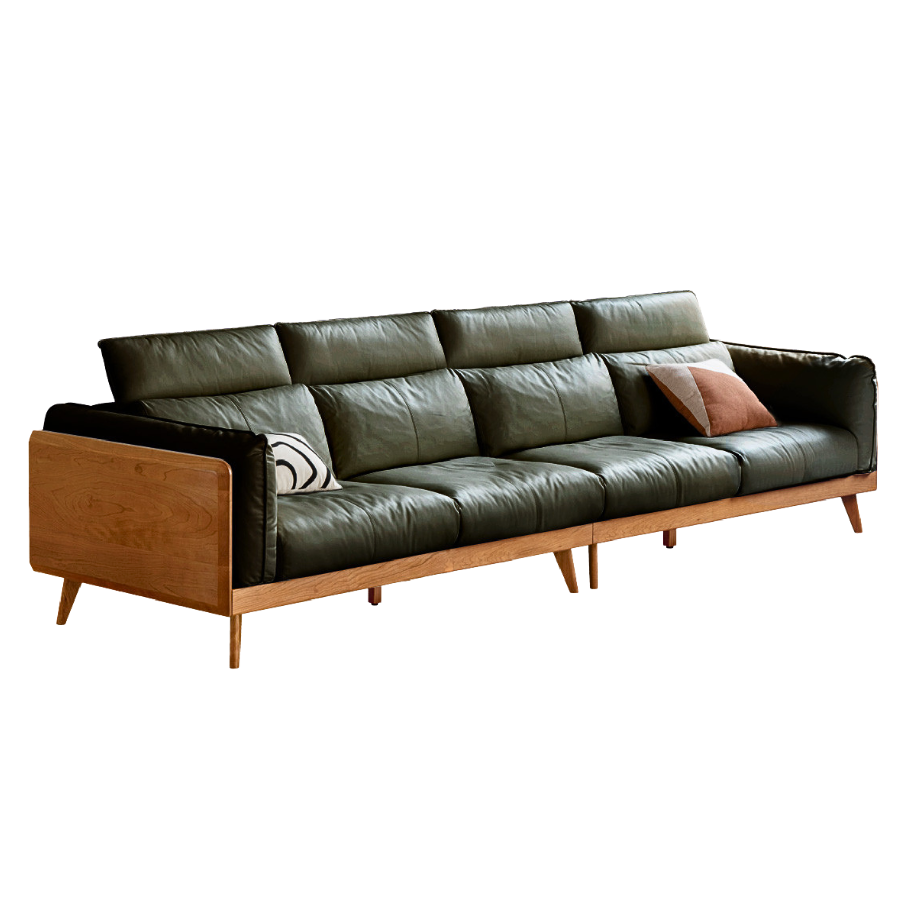 Cherry Solid Wood Black Label Leather Down Sofa.