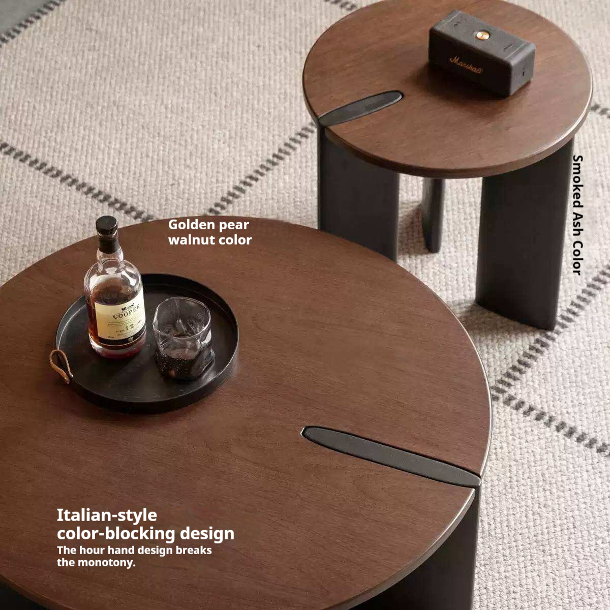 Sandalwood, Golden Pear Solid Wood Round Coffee Table with Italian Modern Design