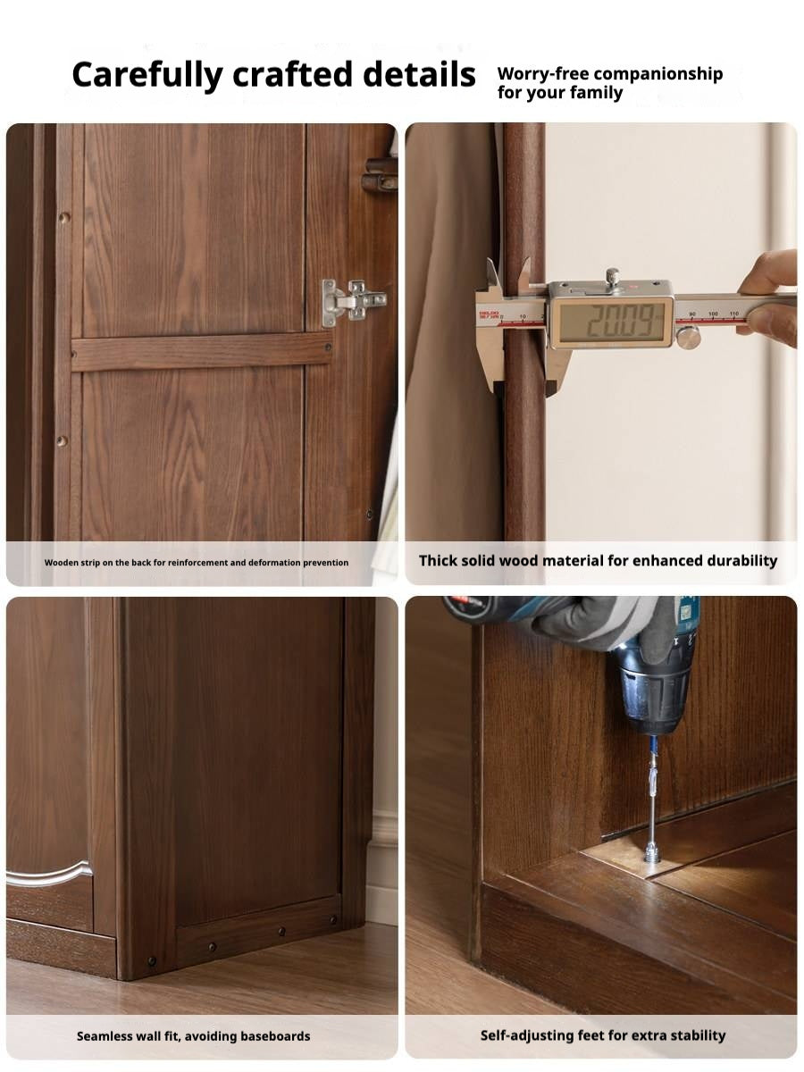 Ash Solid Wood Traditional 4-Door Armoire with Raised Panel Doors and Crown Molding