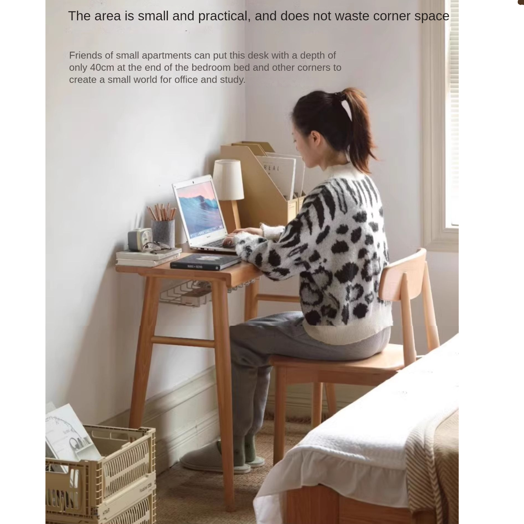 Beech Solid Wood Office Desk Storage Rack Integrated