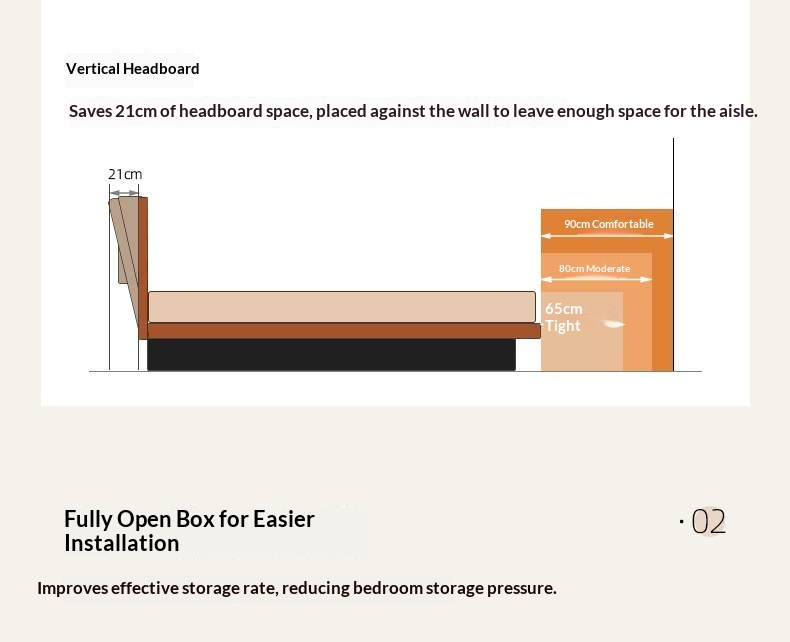 Oak Solid Wood Mid-Century Floating Storage Bed with Lift-Up Storage Box