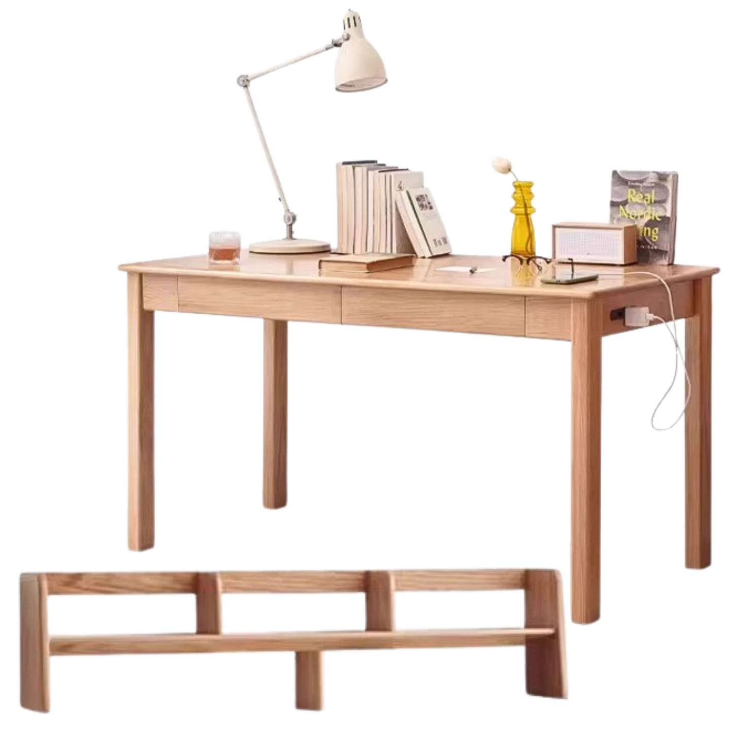 Oak, Ash Solid Wood USB Office Desk