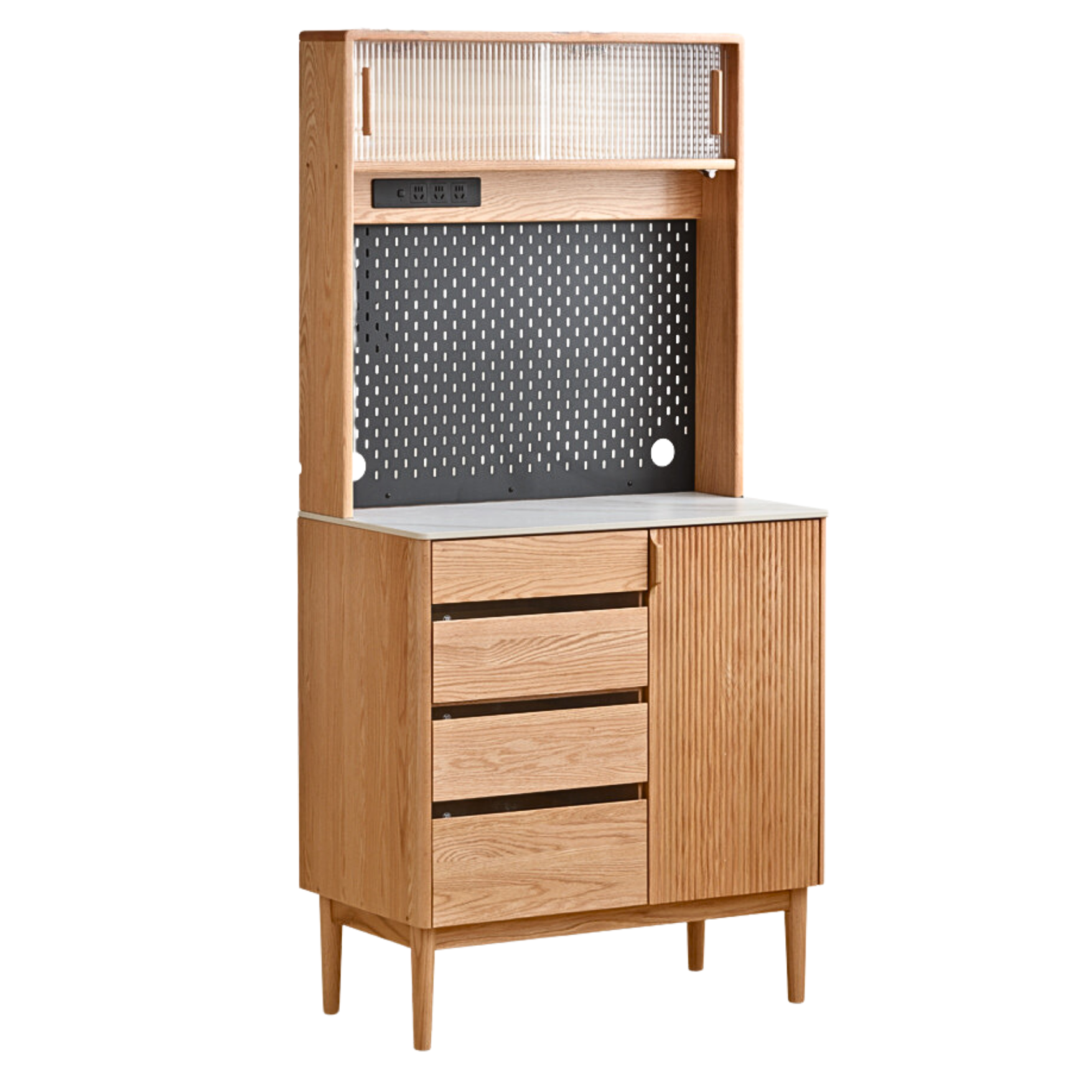 Oak Solid Wood Modern Rock Board Side High Tea Cabinet Buffet