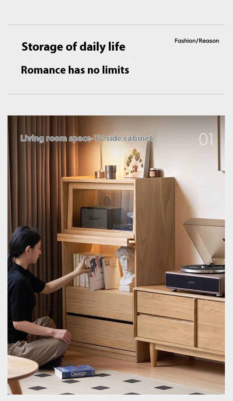 Ash Solid Wood Modern Side Cabinet.