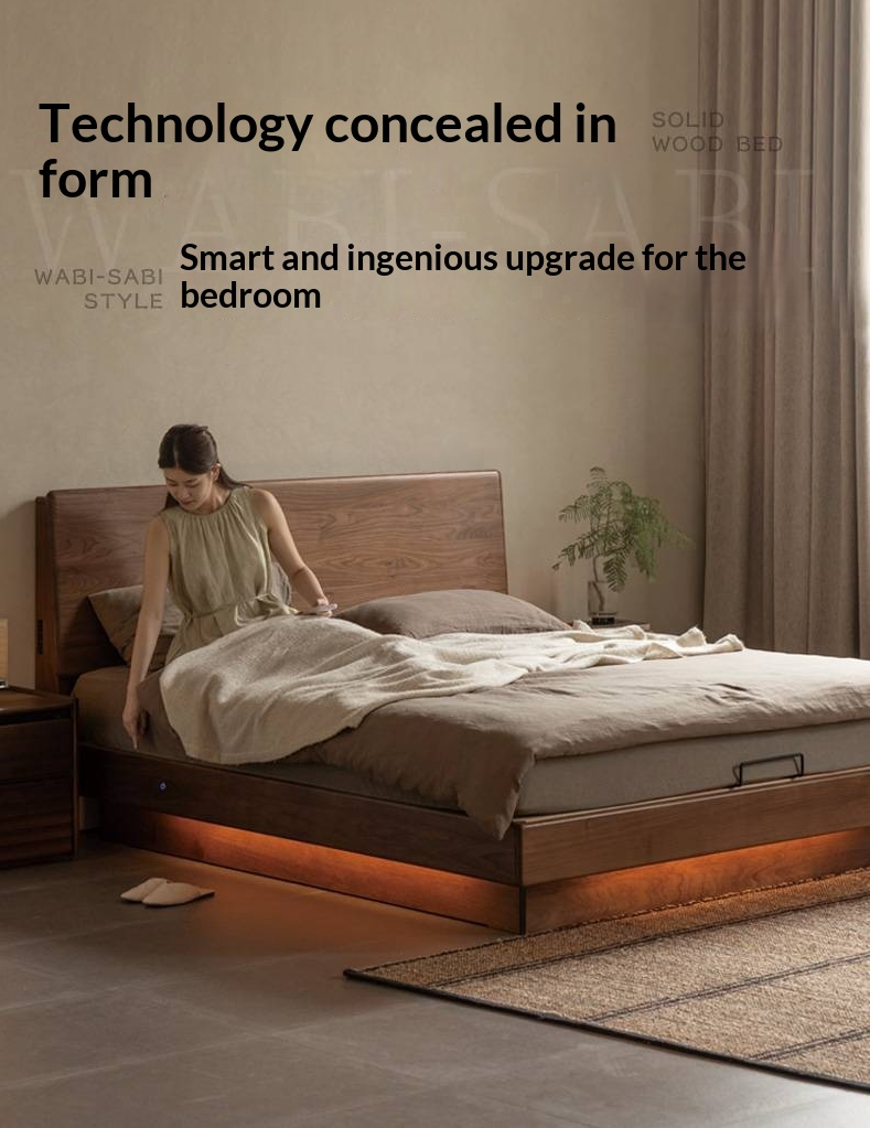 Black Walnut Solid Wood Italian Light Luxury Electric Suspended Box Bed