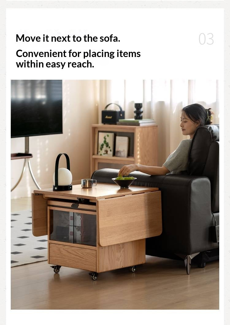 Oak Solid Wood Modern Mobile Elevating Coffee Table