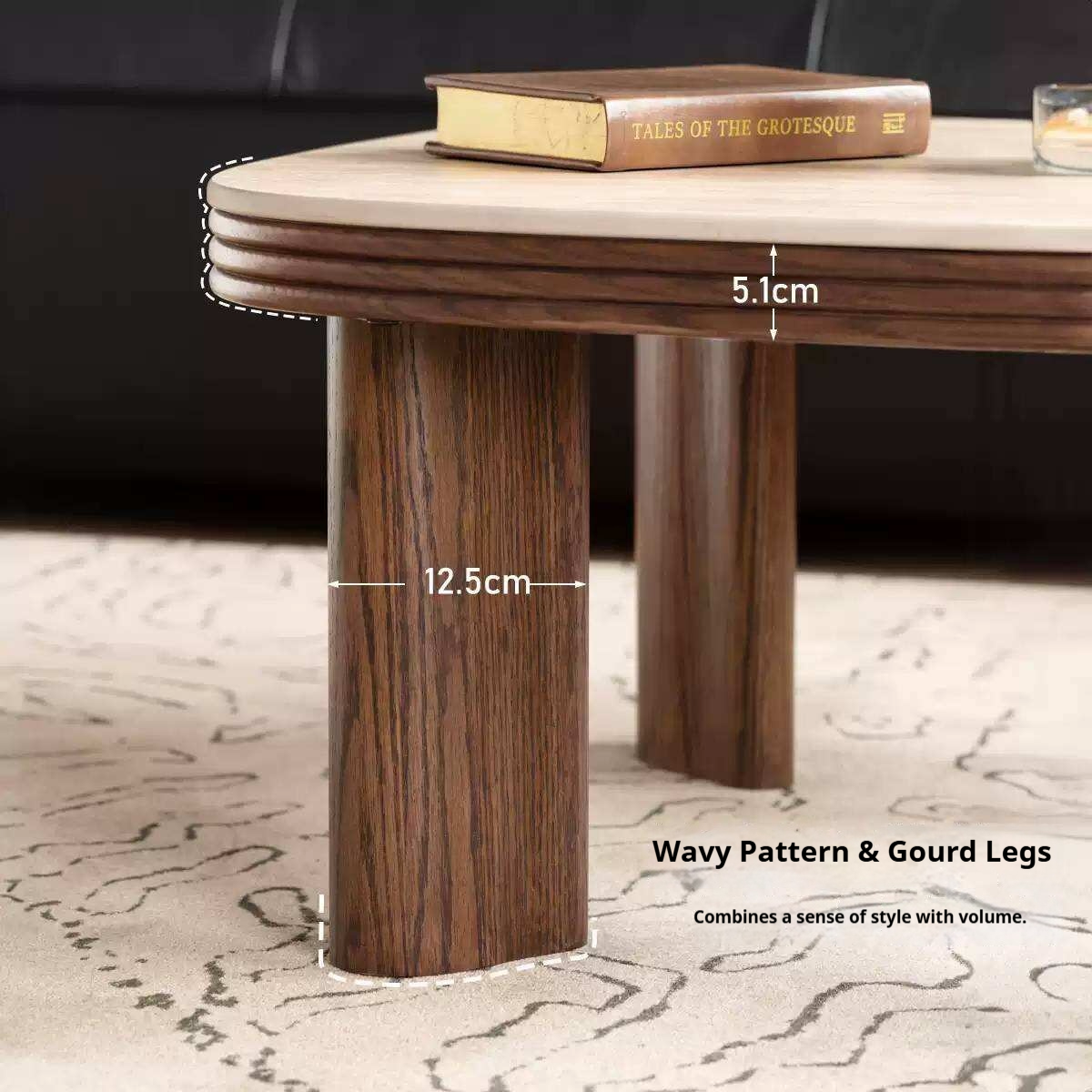 Oak Solid Wood Round Nesting Coffee Table with Stone Surface