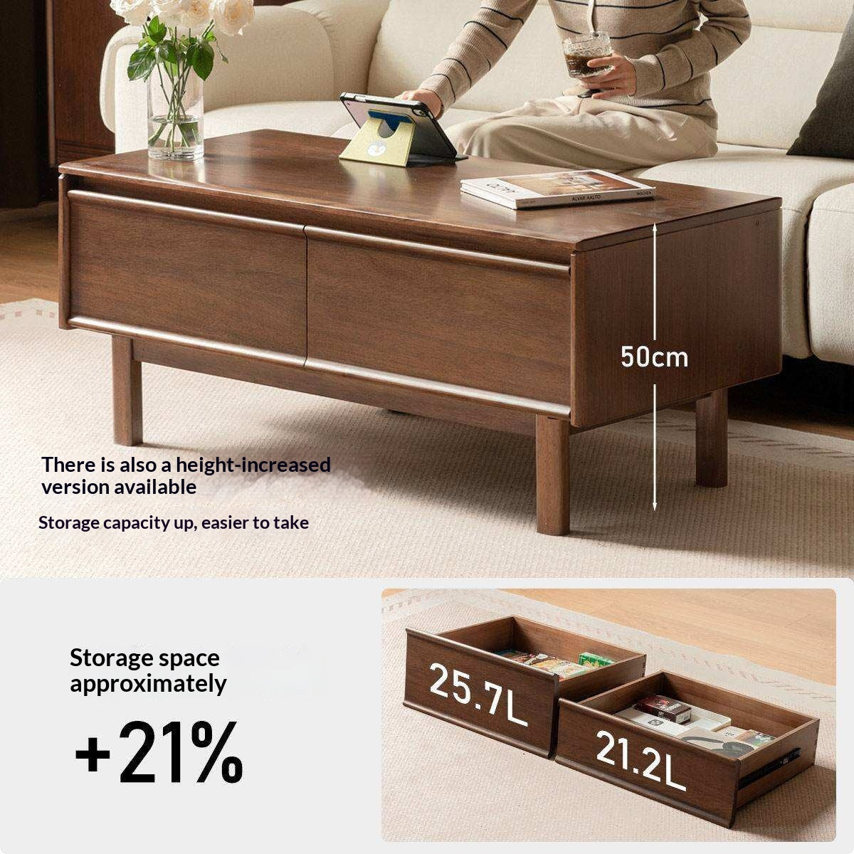 Solid Longan Hardwood Rectangular Coffee Table with Storage