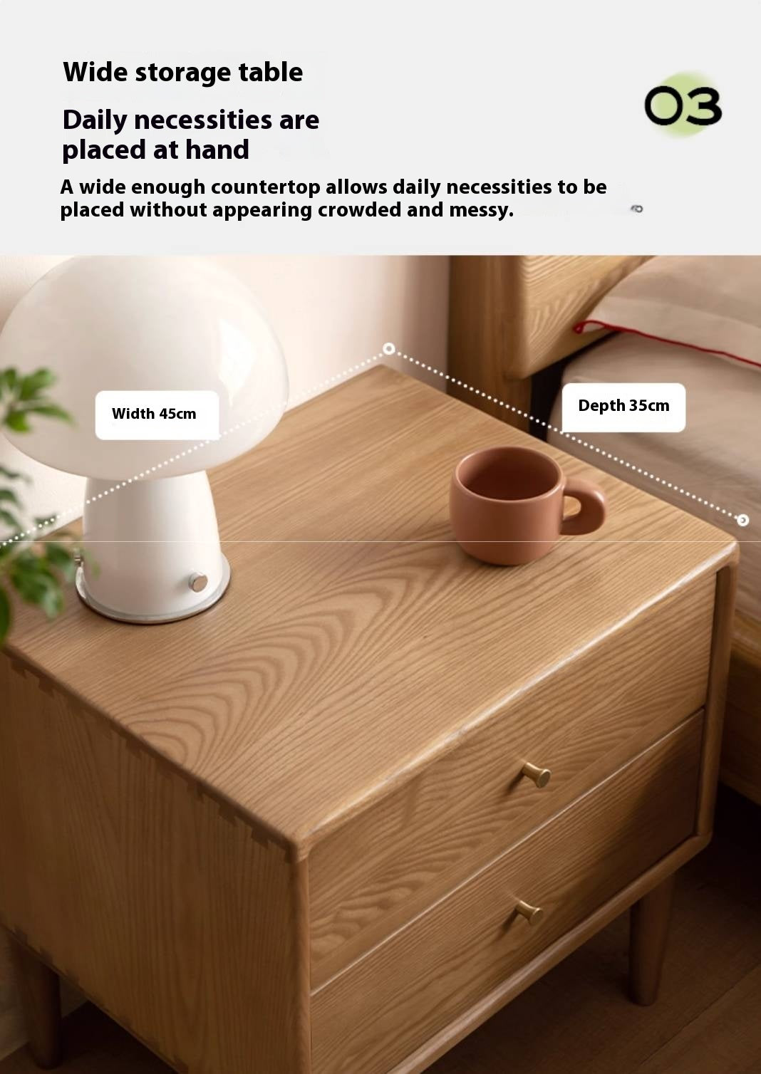 Ash, White Ash, Cherry Solid Wood Modern Style Nightstand