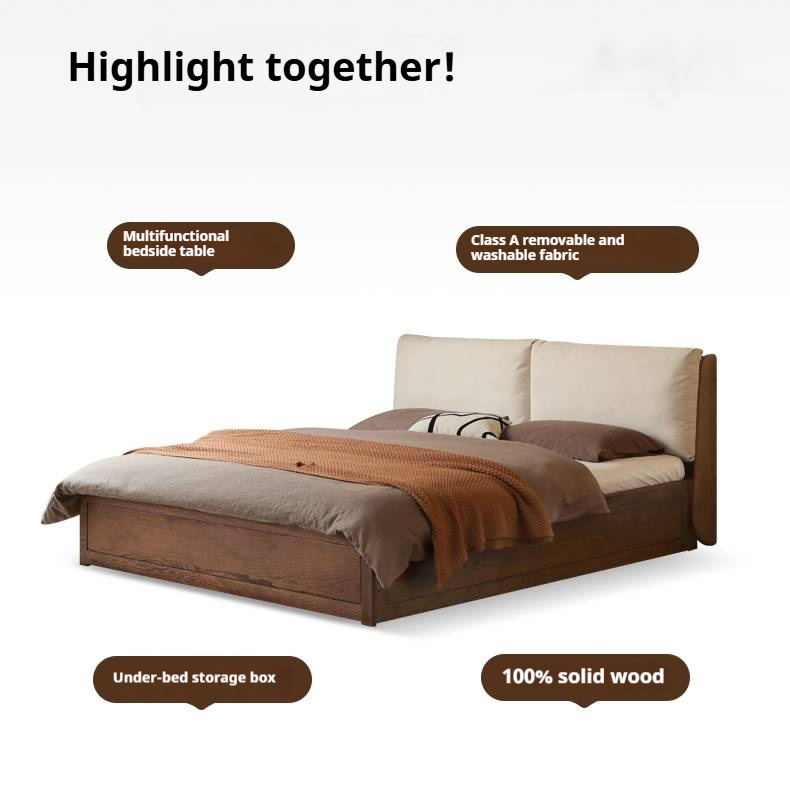 Oak Solid Wood Modern Simple Fabric Soft-Padded Box Bed