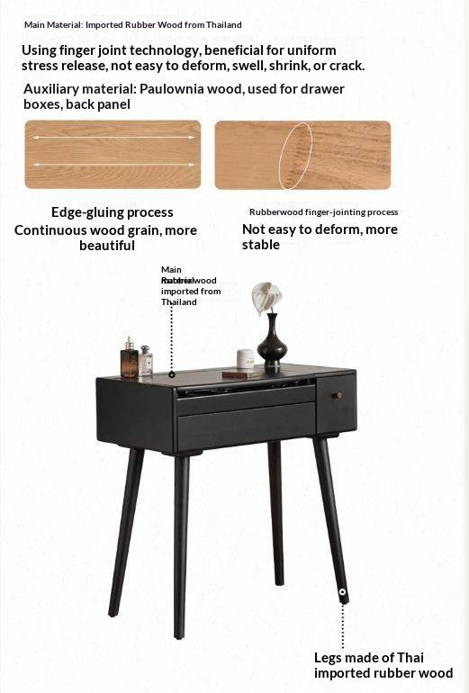 Solid RubberWood Black Vanity Table Mirror LED Touch