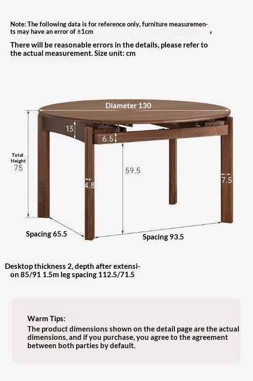 Black Walnut Solid Wood Retractable Round Dining Table