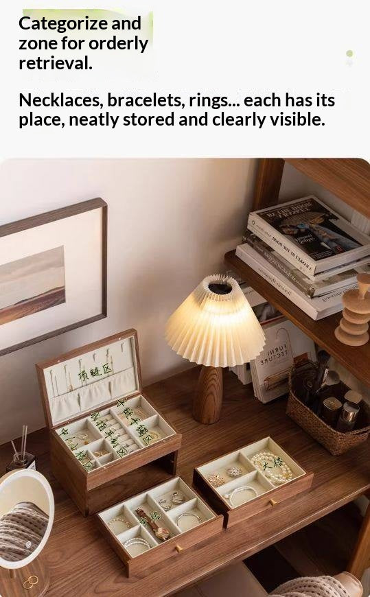 Black Walnut Solid Wood Jewelry Box with Large Capacity for Earrings and Necklaces