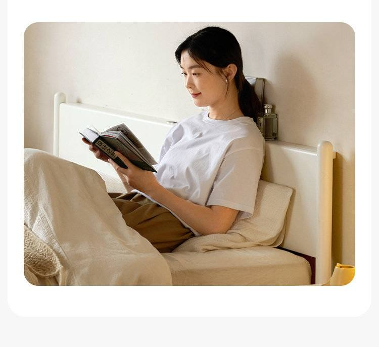 Pine Solid Wood Bed — Nordic Minimalist Cream Style Large Bed