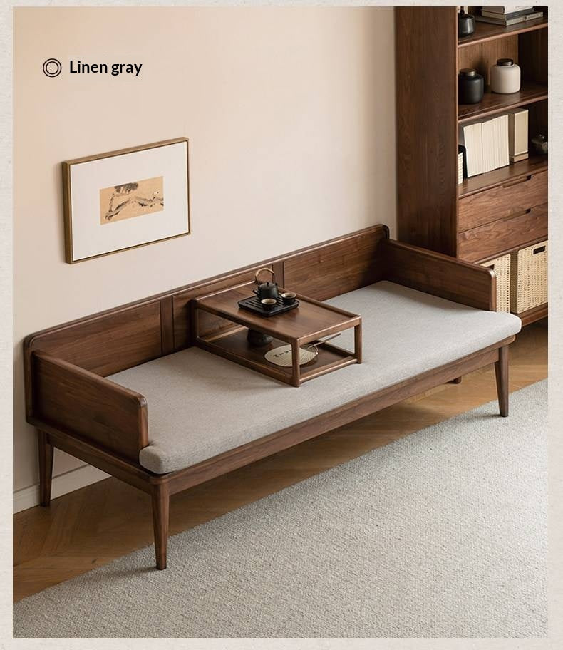 Black Walnut Solid wood Deep Seat Daybed Bench with Raised Wood Side Panels